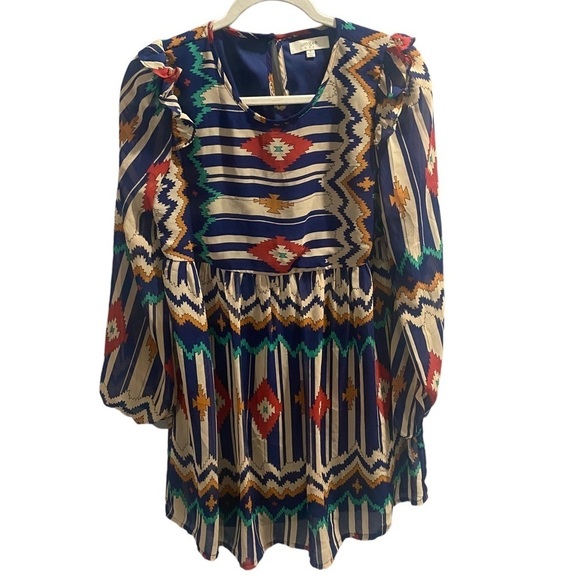 UMGEE Aztec Southwest Tribal Designed Ruffle Dress size Small - Picture 4 of 5